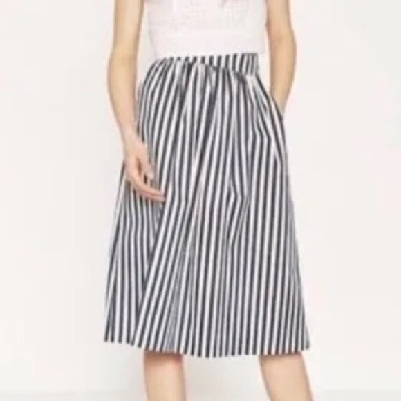 Zara Woman Navy White Striped Crisp Coastal Career Midi Skirt SZ M Cotton - Picture 1 of 6